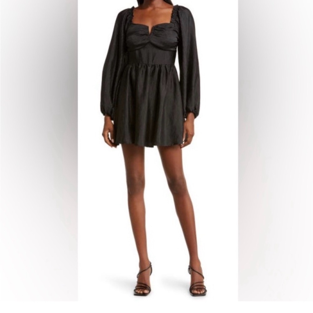 NWT All in Favor Long Sleeve Plissé Satin Minidress